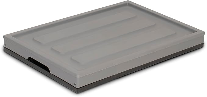 Glad Collapsible Storage Bin with Lid - 48L Foldable Plastic Box for Garage, Car Trunk, and Organization - Stackable Lidded Container with Handles, Grey