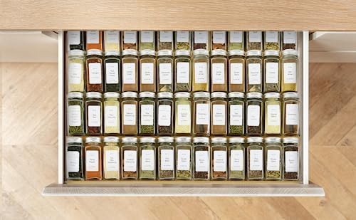 Spice Drawer Organzier,4 Tiers- 8Pcs Bamboo Spice Rack Tray Insert for Cabinet Drawer Countertop, Kitchen Seasoning Storage Drawer Organization,18" Wide x 15.8" Deep （Hold UP To 40 Jars