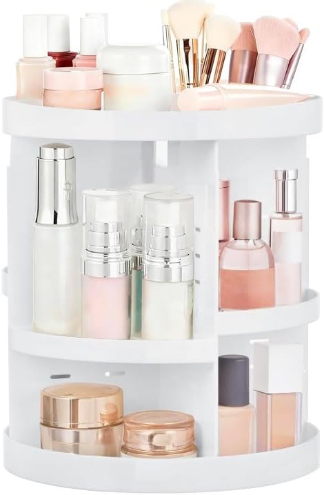 HBlife Extra Large 360 Rotating Makeup Organizer Adjustable Carousel Large Capacity Revolving Perfume Organizer Skincare Organizers Cosmetic Storage Spinning Holder for Vanity, White