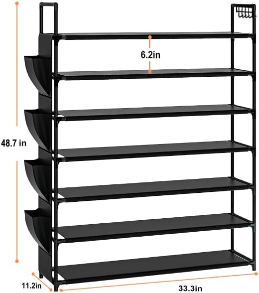 OYREL Large Capacity 7 Tier Shoe Rack, Black, 33.3in Wide x 11.2in Deep x 48.7in Tall, Holds 28-35 Pairs of Shoes, Ultra-Minimalist Style, Waterproof and Durable | 28-35 Pairs, Ultra-Minimalist Style, Waterproof and Durable Closet Front Door Entrance O...