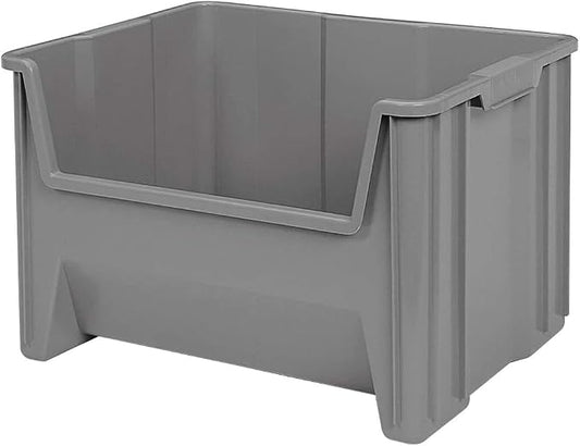 Akro-Mils 13017 Stak-N-Store Stackable Storage Bins, Heavy Duty Garage Storage Containers, Open Front Plastic Organizer for Tools, Shelves, Closet Organizer, 15" x 20" x 12-1/2", Grey, 3-Pack