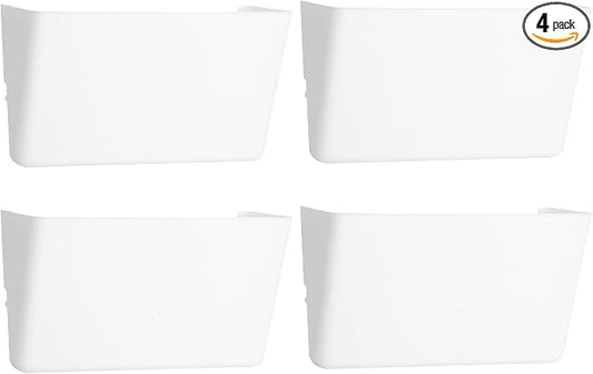 EASEPRES 4 Pack White Plastic Single Pocket Hanging File Organizer, Wall Mount Paper Mails Magazines Holder, Mounted Folder Bins for Office, School and Home, 12.99x4.13x7.48 inches