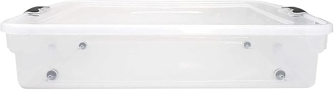 HOMZ 56 Quart Clear Latching Underbed Plastic Storage with Wheels, 2-Pack, Multipurpose for Clothes, Shoes, and Bedding