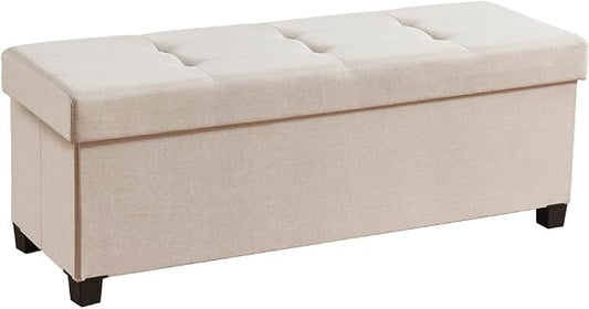 Ornavo Home 43" Large Storage Ottoman Bench with Legs, Beige | Foot Rest Stool; Ottoman with Hidden Storage; Ideal for Bedroom, Living Room, Entryway or Home Office