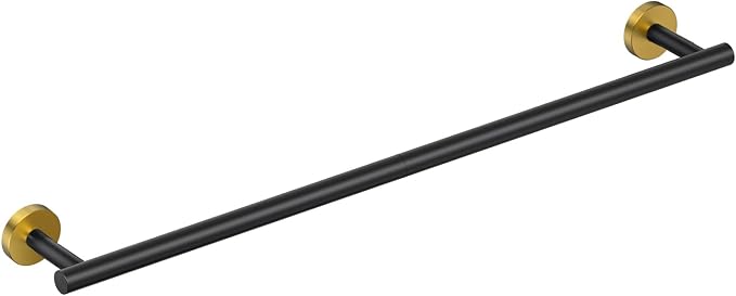 FORIOUS Towel Bar 24" Towel Racks for Bathroom Wall Mounted Black and Gold | Total Length 26 Inch, Rustproof, Stainless Steel Towel Holder, Wall Mounted for Bathroom Bedroom, Heavy Duty, Space Saving
