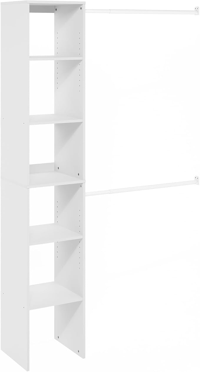 Furinno FANO Closet Organizers and Storage, 5-Tier Closet Storage Organizer with 2 Hanging Bars, Wardrobe Closet Shelf Towers, Adjustable Shelves, for Wardrobe, Bedroom, Living Room, White