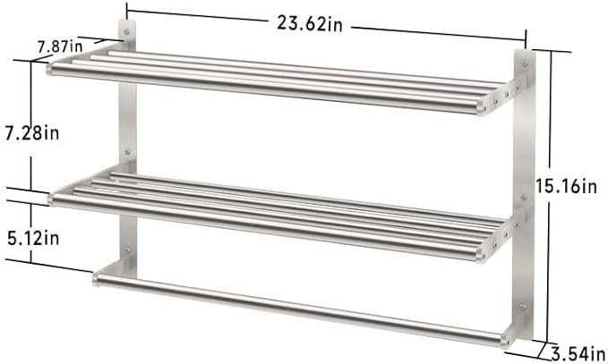 Bethom Bathroom Towel Rack with Bars, 24 Inch Towel Shelf, Brushed Nickel | 3-Tier Hotel Towel Racks for Bathroom Wall Mounted, Bath Towels Storage, Stainless Steel
