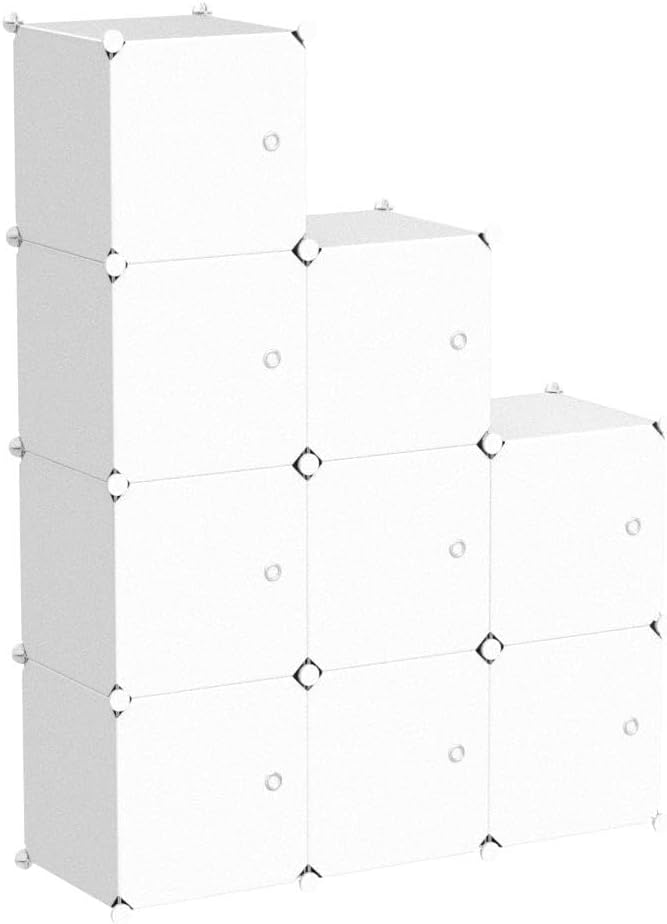 C&AHOME 9-Cube Storage Organizer with Door Cube Shelf Closet Cabinet Milky | DIY Plastic Modular Bookshelf, Stackable Clothes Storage Shelving Ideal for Home, Bedroom, 36.6”L x 12.4”W x 36.6”H
