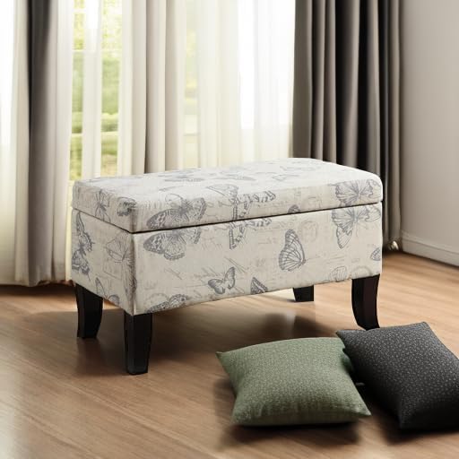 Convenience Concepts Designs4Comfort Winslow Storage Ottoman Bench 32" - Transitional Upholstered Footstool & Seat, for Living Room, Entryway, Hallway, & Bedroom, Butterfly Fabric