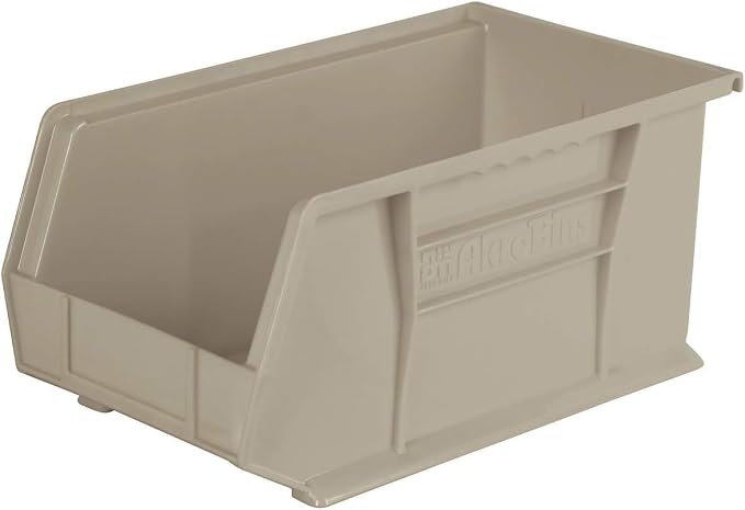 Akro-Mils 30240 AkroBins Plastic Storage Bins, 15"x8"x7", Stone, 12-Pack | Space-Saving Stackable Bins for Garage, Pantry, Craft Organization