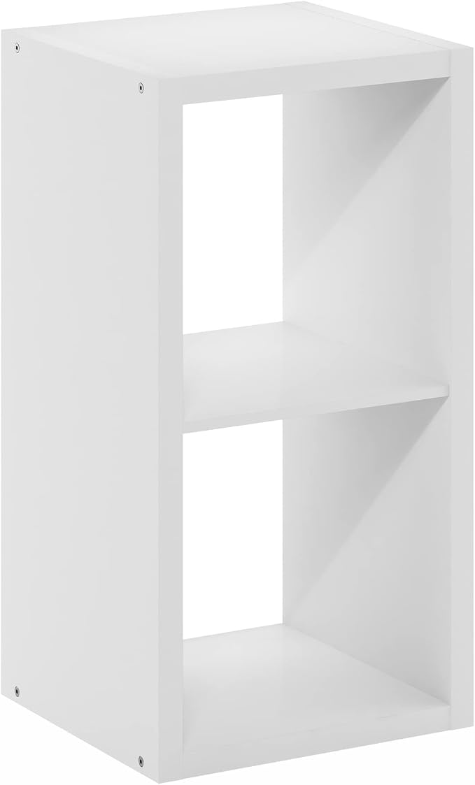 Furinno Cubicle Open Back Decorative Cube Storage Organizer, 2, White | 14.6" x 16" x 30", Horizontally & Vertically Reversible Bookcase with Open Back, for Living Room, Bedroom, Home Office