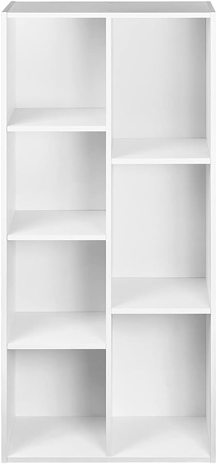 Amazon Basics 7 Cube Organizer Bookcase, Storage Shelf for Home and Office, Display Storage Organizer, Sturdy with Easy Assembly, 9.25"D x 19.49"W x 41.73"H, White