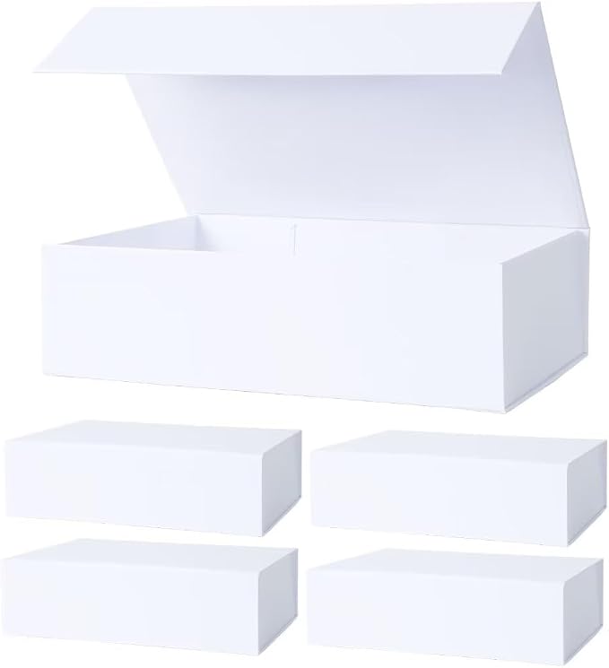 Aimyoo Small White Collapsible Gift Box with Magnetic Closure Lids 10.5x7x3 in, Bridesmaid Groomsman Proposal Boxes, Rectangle Storage Box 5 Pack