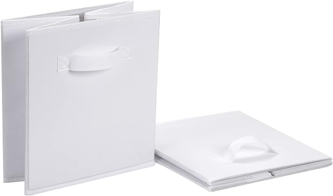 Amazon Basics Collapsible Fabric Storage Cubes Organizer with Handles, Sturdy Storage Bins, White, 10.5-x-10.5-x-11-inch, 6-Pack