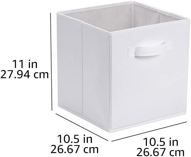 Amazon Basics Collapsible Fabric Storage Cubes Organizer with Handles,Sturdy,White,10.5-x-10.5-x-11-inch,6 Count (Pack of 5)