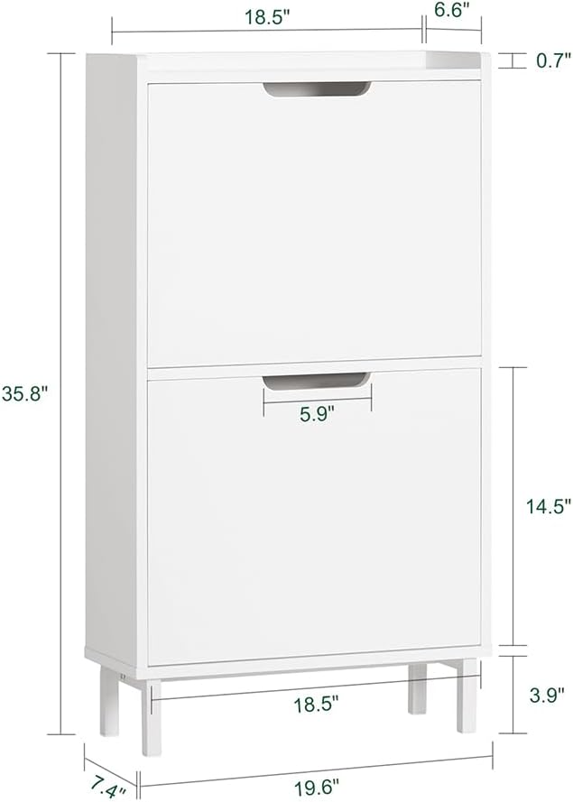 Haotian Slim Shoe Cabinet Entryway | Hidden Shoe Storage with Two Flip Drawers to Save Space, Freestanding Shoe Rack for Front Door, Entryway, Hallway (White)