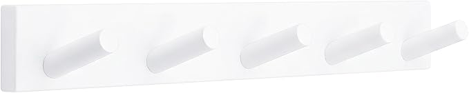 Coat Rack Wall Mount, Wooden Coat Hanger, White, 1 Pcs | Heavy Duty, 5 Sturdy Rounded Hooks, Bamboo Wood Material, for Entryway, Doorway, Living Room, Kid's room, Living Room, Closet