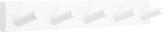 Coat Rack Wall Mount, Wooden Coat Hanger, White, 1 Pcs | Heavy Duty, 5 Sturdy Rounded Hooks, Bamboo Wood Material, for Entryway, Doorway, Living Room, Kid's room, Living Room, Closet