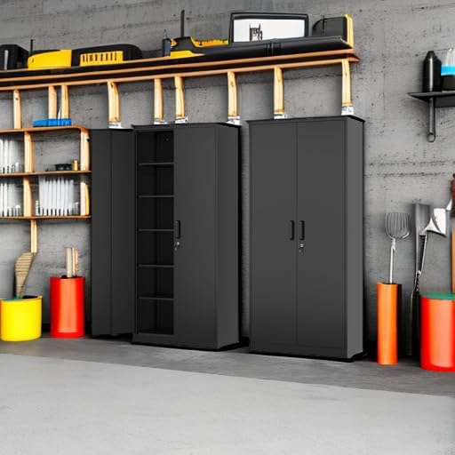 Fesbos Metal Storage Cabinet-72” Tall Steel File Cabinet with Lockable Doors and Adjustable Shelves-Black Steel Storage Cabinet for Home, School, Office, Garage
