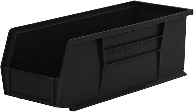 Akro-Mils 30234 AkroBins Plastic Storage Bins, 15"x5"x5", Black, 12-Pack | Space-Saving Stackable Bins for Garage, Pantry, Craft Organization