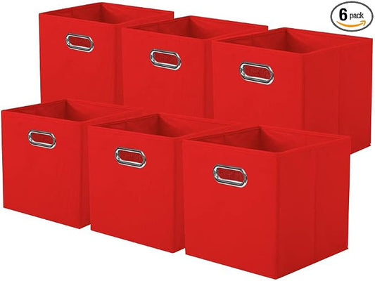 ShellKingdom Storage Bins, Foldable Fabric Storage Cubes with Metal Handle | Cloth Storage Organizer Drawer For Closet And Toys, 11 X 10.5 X 10.5 INCH, 6 Pack (Red)