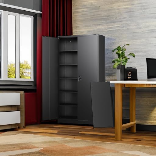 Letaya Metal Garage Storage Cabinets with Lock Door and Adjustable Shelves, Steel Tool Cabinets for Home,Office,Warehouse Organisieren (Black, 72" H)