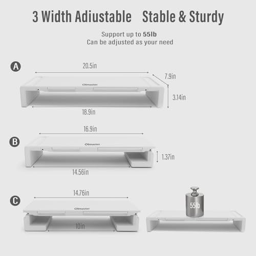 OImatser Monitor Stand Riser with USB 3.0 Hub & Type-C Port, Foldable Adjustable Computer Stand with Storage Drawer, Pen Slot & Phone Holder, Space Saving Laptop Stand for Home Office Desk Organization (White-3.0 HUB-Adapter)