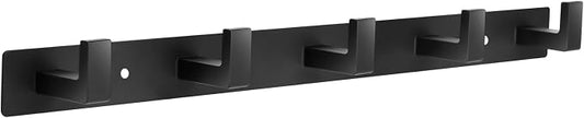 Coat Rack Wall Mount, Metal Coat Hanger with 5 Hooks, Black, 1 Pcs | Heavy Duty, Matte Finish, Includes 5 Long Thick Hooks, for Entryway, Doorway, Bedroom, Bathroom, Living Room, Closet, RV