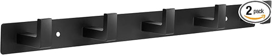 Coat Rack Wall Mount, Metal Coat Hanger with 5 Hooks, Black, 2 Pcs | Heavy Duty, Matte Finish, Includes 5 Long Thick Hooks, for Entryway, Doorway, Bedroom, Bathroom, Living Room, Closet, RV