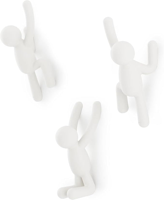 Umbra Buddy Wall Hooks, Decorative Wall Mount Coat Hooks, Set of 3, White | Easy install with hardware, holds 5lbs per hook, entryway bedroom bathroom dorm, playful hanging storage, recycled plastic