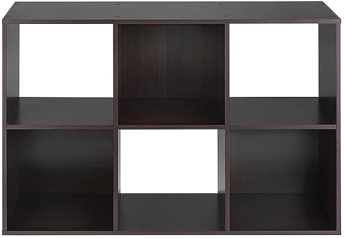 Whitmor 6 Cube Storage Organizer, 3 Tier Stackable Mdf Wood Bookcase, Open Storage Display Bookshelf, Storage Cabinet for Living Room, Bedroom, Home, Office, 23.7"L x 11.7"W x 35.2"H, Espresso