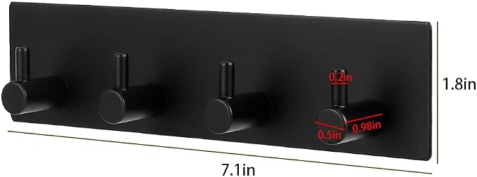 Picowe Key Holder for Wall Decorative, Adhesive Stainless Steel Key Hooks, Key Hanger Key Organizer for Wall, Towel Hook Coat Hanger for Entryway Hallway Kitchen(Four Rows,Black 1PCS)