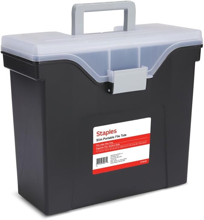 STAPLES Slim Portable File Tote, Letter Size, Black, 2/Pack