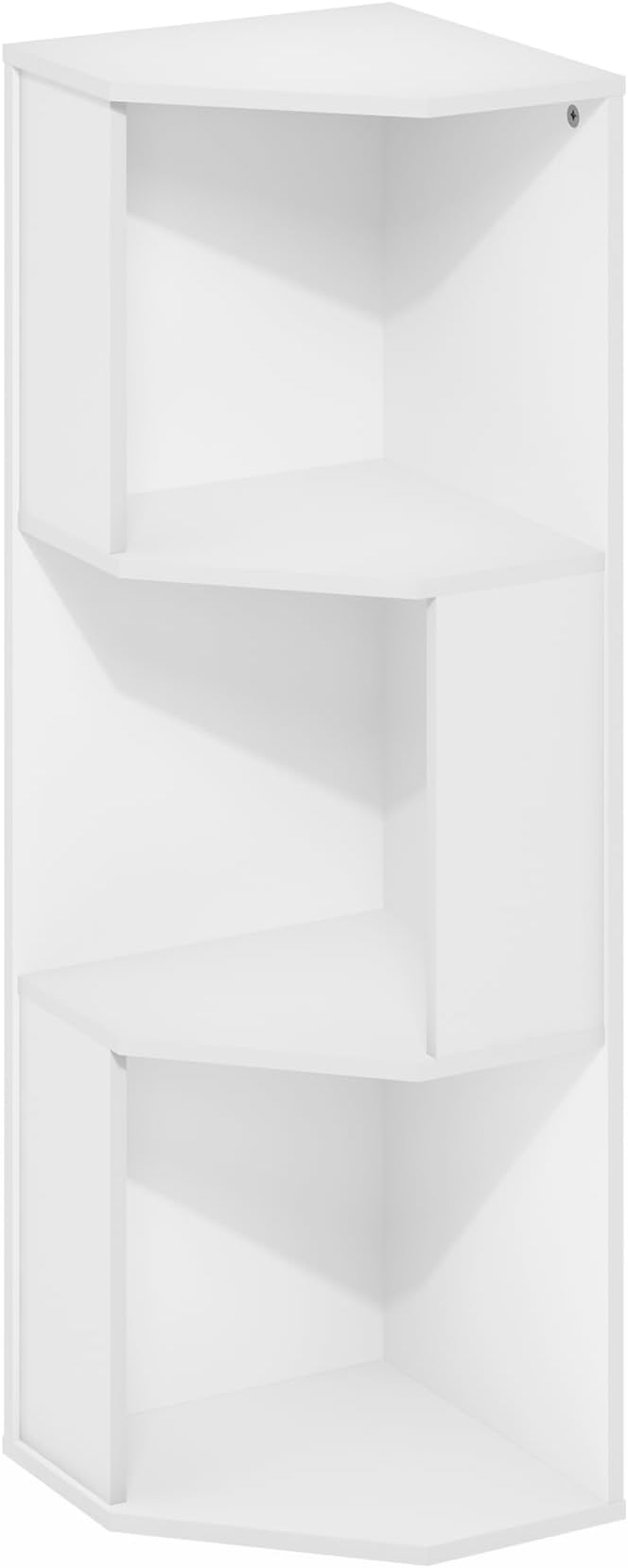 Furinno ECON Corner Shelf, 3-Tier Corner Book Shelf, Standing Storage Shelves, Cube Display Rack, Bookshelf, for Organization and Storage, Living Room, Home Office, Plain White