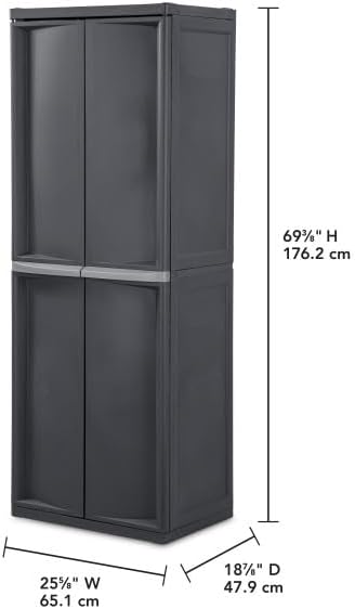 Sterilite Shelf Cabinet,4 Shelves,Flat Gray 01423V01-1 Each | Adjustable Shelves - Plastic Shelving Unit for Organizing Garage, Pantry, Basement, Laundry Room or Mudroom