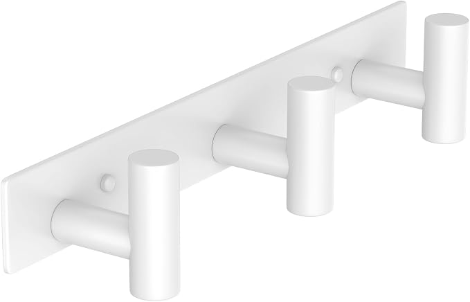 PMMASTO Stainless Steel Coat Rack Wall Mounted, Heavy Duty Metal Hook Rail for Hanging Coats Hats Towels Robes Bags, Modern Wall Hooks Organizer (White, 3 "T Hooks, 2 Pack)