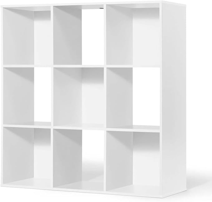 CAPHAUS Sturdy Room 11-Inch Cube Storage Organizer Shelf, with Thick Exterior Edge, Storage Shelf Divider w/Back, Bookcase, 9-Cube, White