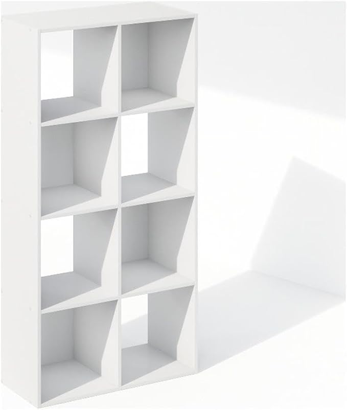 Furinno PELLI Book Shelf, 8-Cube Bookshelf, Horizontal Cube Storage Organizer Bookcase, 11.7 x 23.7 x 47, for Living Room, Bedroom, Home Office, White