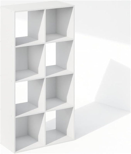 Furinno PELLI Book Shelf, 8-Cube Bookshelf, Horizontal Cube Storage Organizer Bookcase, 11.7 x 23.7 x 47, for Living Room, Bedroom, Home Office, White