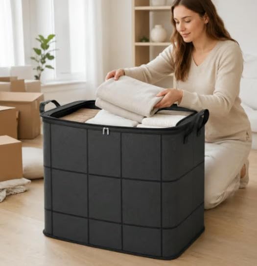 Spacious Moving Storage Bin, Zippered Organizer,XXL Foldable Storage Bags (3PCS, Small)