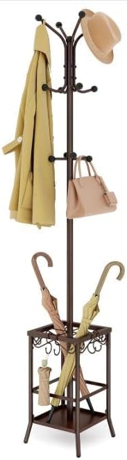 Hoctieon Coat Rack Freestanding, Coat Tree with Umbrella Holder | Metal Coat Rack Stand with 12 Hooks, Standing Coat Hanger Stand, Umbrella Stand for Entryway, Hat Rack Stand for Home Office
