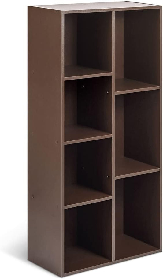 Amazon Basics 7 Cube Storage Organizer Bookcase, Sturdy Shelves, Book Shelf, Espresso, 9.3"D x 19.5"W x 41.7"H