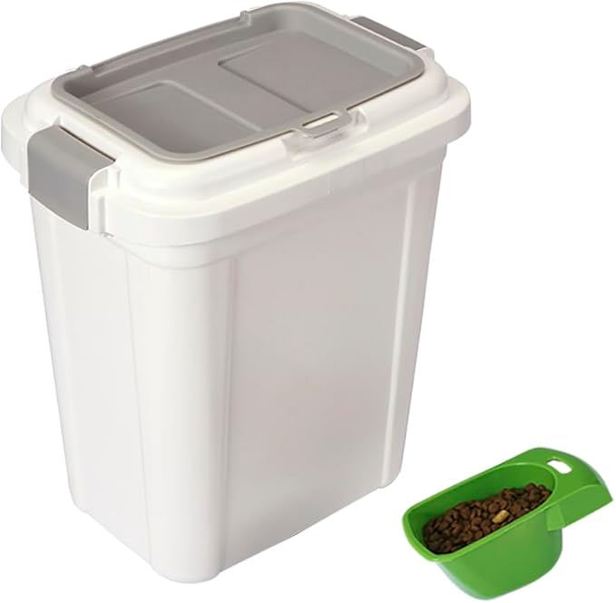 Ashfield & Harkness Airtight Pet Food Storage Container, 23 Qt / 20 Lbs | BPA-free HDPE, slim white/grey design, scoop included, 14.5"x10.5"x17", keeps dry dog & cat food fresh