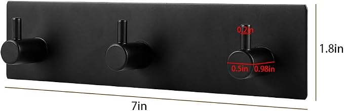 Picowe Key Holder for Wall Decorative, Adhesive Stainless Steel Key Hooks, Key Hanger Key Organizer for Wall, Towel Hook Coat Hanger for Entryway Hallway Kitchen(Three Rows,Black 1PCS)
