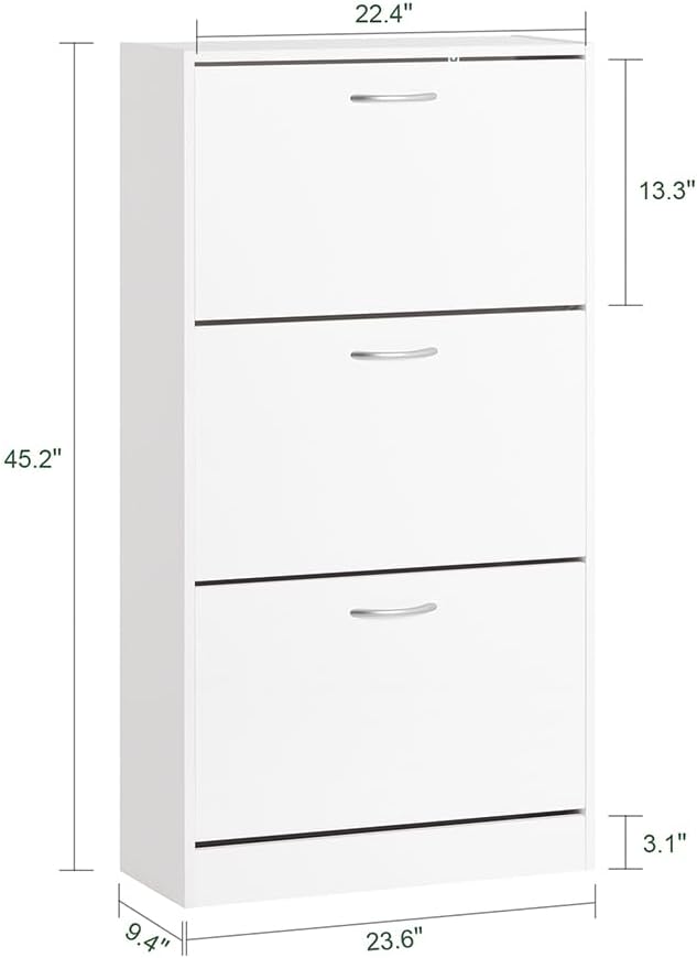 Haotian White Shoe Cabinet Entryway | Freestanding Shoe Rack with 3 Flip Drawers, Shoe Storage Cupboard Organizer for Entrance Hallway, FSR110-W