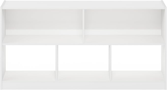 Furinno DALY Book Shelf, 5-Cube Bookshelf, Horizontal Cube Storage Organizer Bookcase, 10.9 x 47.2 x 23.6, for Living Room, Bedroom, Home Office, White