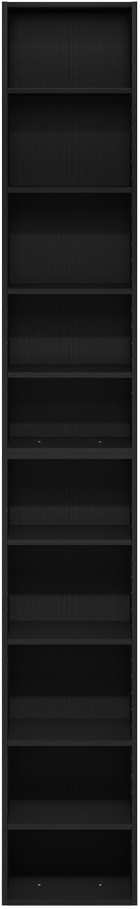 Furinno PASIR Book Shelf, 10-Tier Bookshelf, Bookcase with Open Shelf, 9.2 x 11.8 x 78.7, for Living Room, Bedroom, Home Office, Blackwood