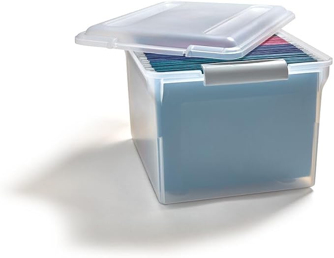 STAPLES Store & Slide Plastic File Box Latching, Letter/Legal Size, Clear, 4/Carton