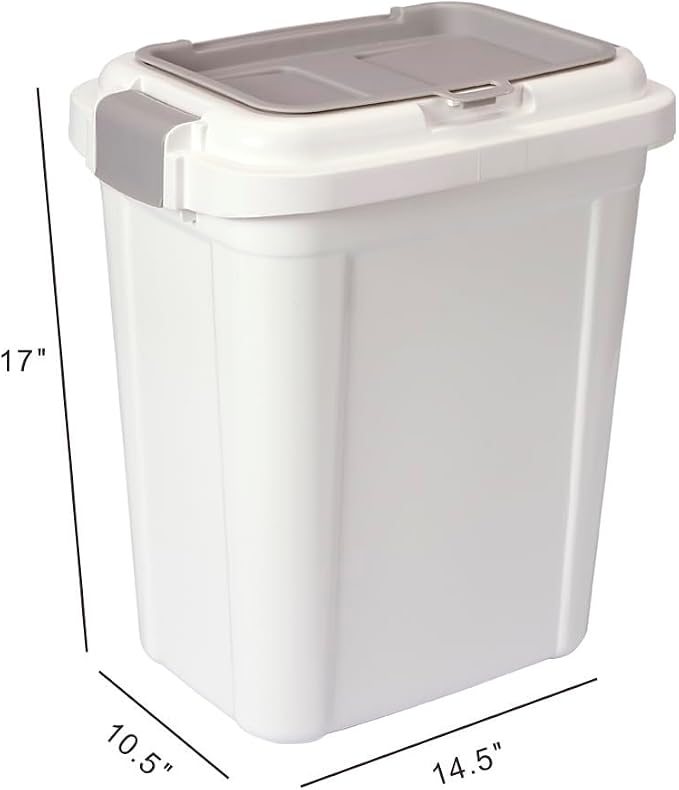 Ashfield & Harkness Airtight Pet Food Storage Container, 23 Qt / 20 Lbs | BPA-free HDPE, slim white/grey design, scoop included, 14.5"x10.5"x17", keeps dry dog & cat food fresh