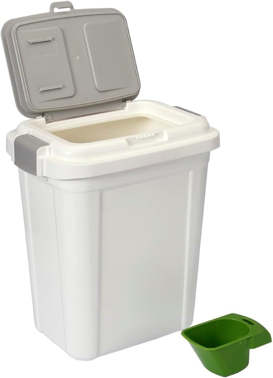 Ashfield & Harkness Airtight Pet Food Storage Container, 23 Qt / 20 Lbs | BPA-free HDPE, slim white/grey design, scoop included, 14.5"x10.5"x17", keeps dry dog & cat food fresh
